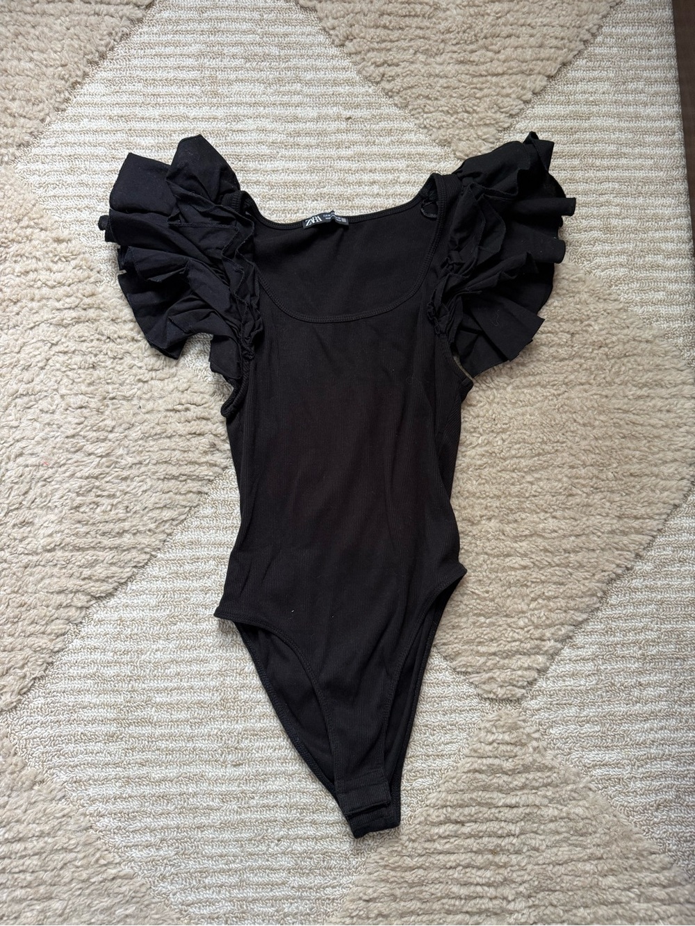 Women’s  Black Ruffle-Sleeve One-Piece Bodysuit